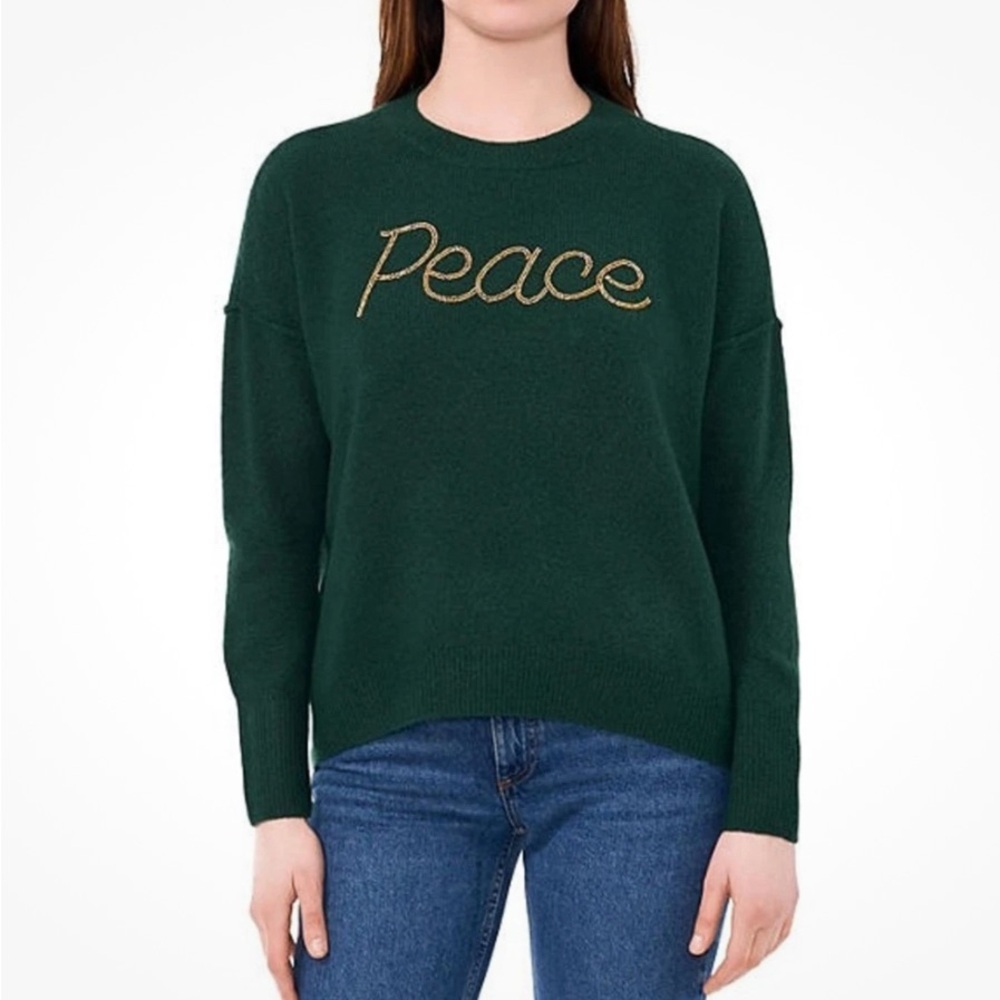 🪗Vince Camuto Holiday Green PEACE  Crew Neck Sweater size M NWT